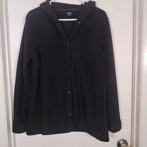 Cuddl Duds Women's XS Fleece Sherpa Snap Front Hooded Black Jacket